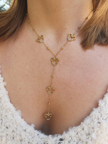 Sautoir petites perles Mickey & zircons - doré