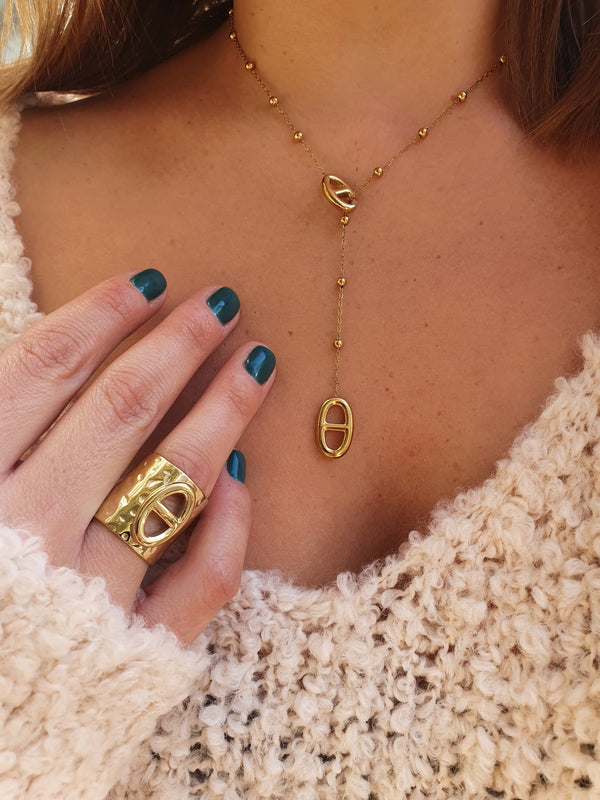 Sautoir maille marine perlée - doré