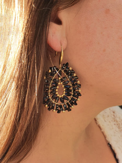 Boucles d'oreilles perlées - doré / noir