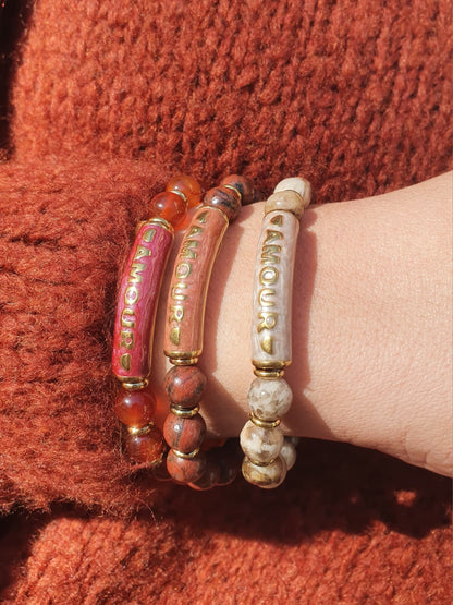 Bracelet AMOUR en pierre naturelle - doré / coloris au choix