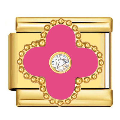 Charm italien trèfle rose strass