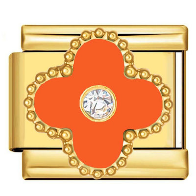 Charm italien trèfle orange strass