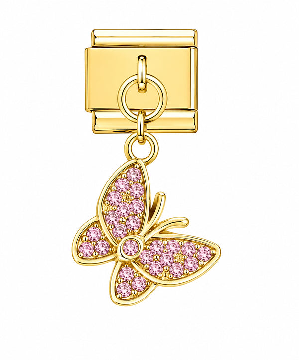 Charm italien breloque papillon strass rose