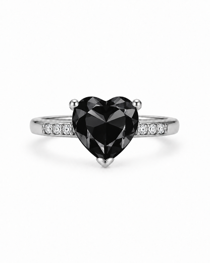 Bague Rosalia argentée zircon cœur noir