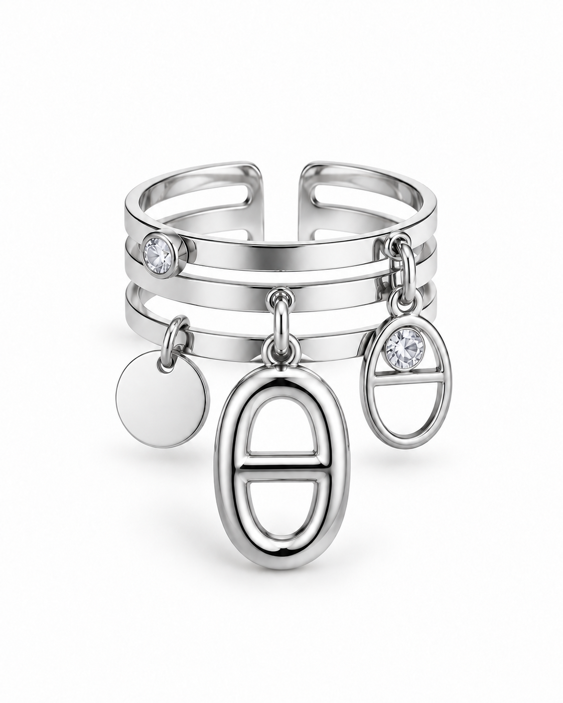 Bague Marinette argentée breloques maille marine