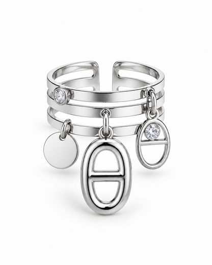 Bague Marinette argentée breloques maille marine