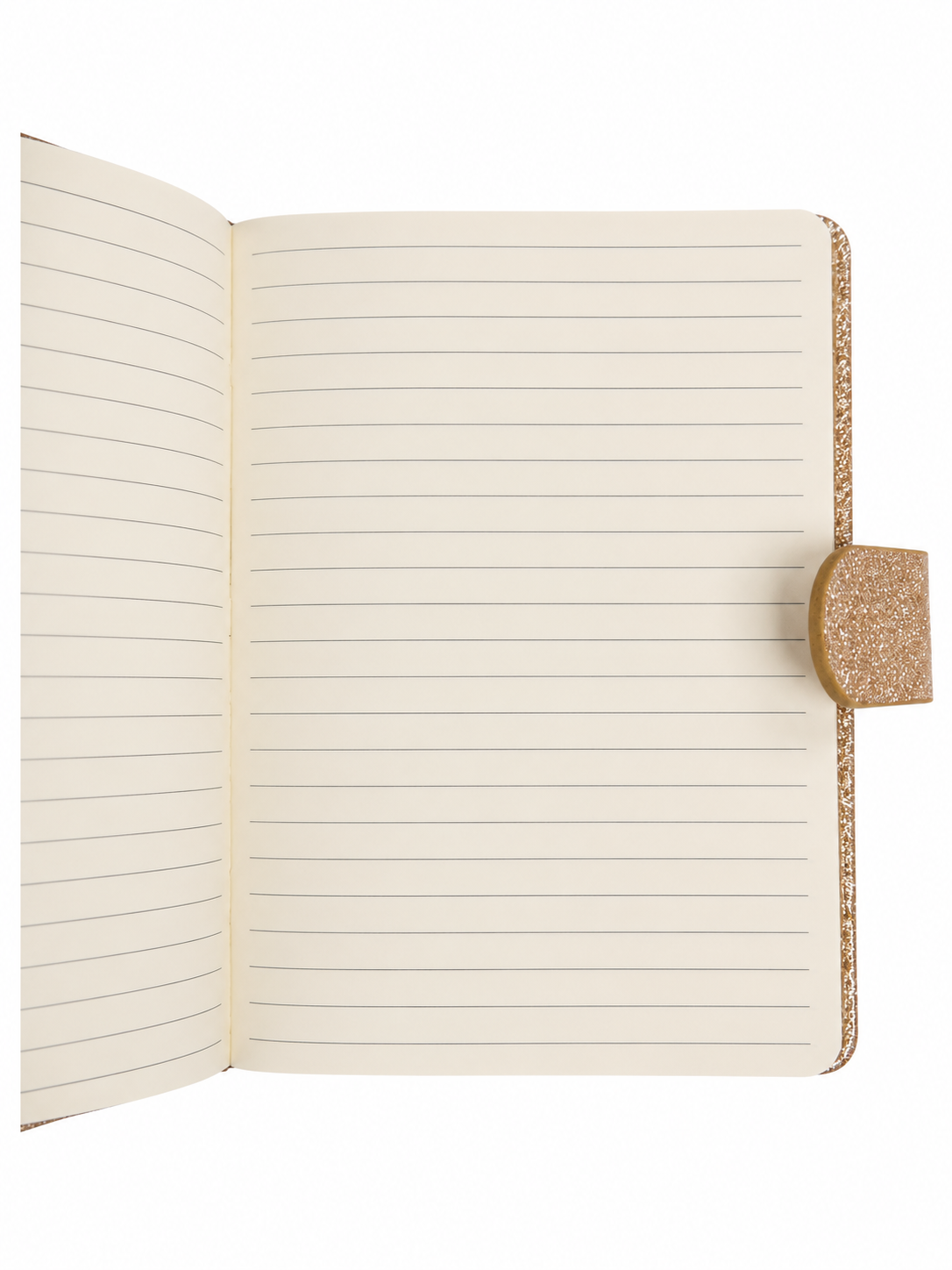 Carnet de notes doré ouvert, pages lignées