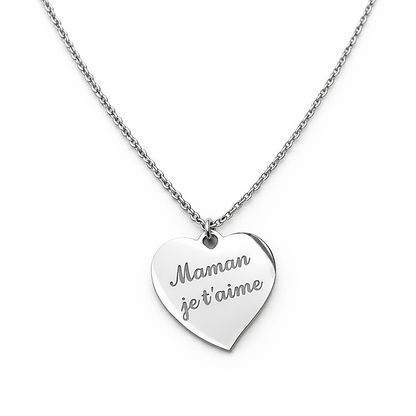Collier médaillon coeur MAMAN JE T'AIME