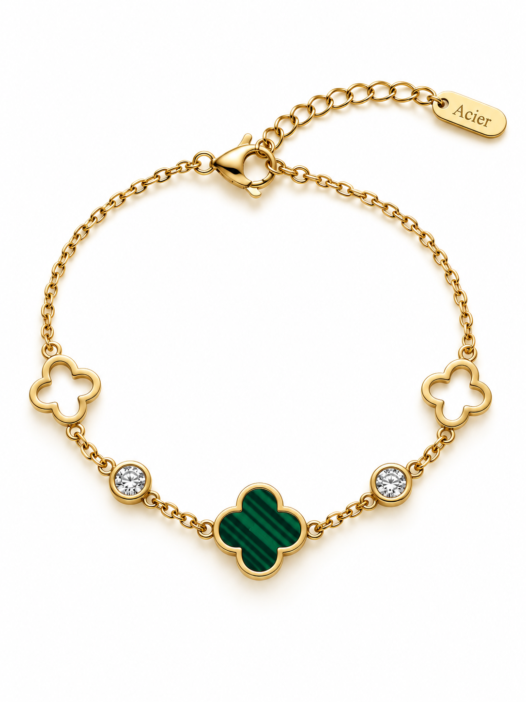 Bracelet trèfle vert & strass