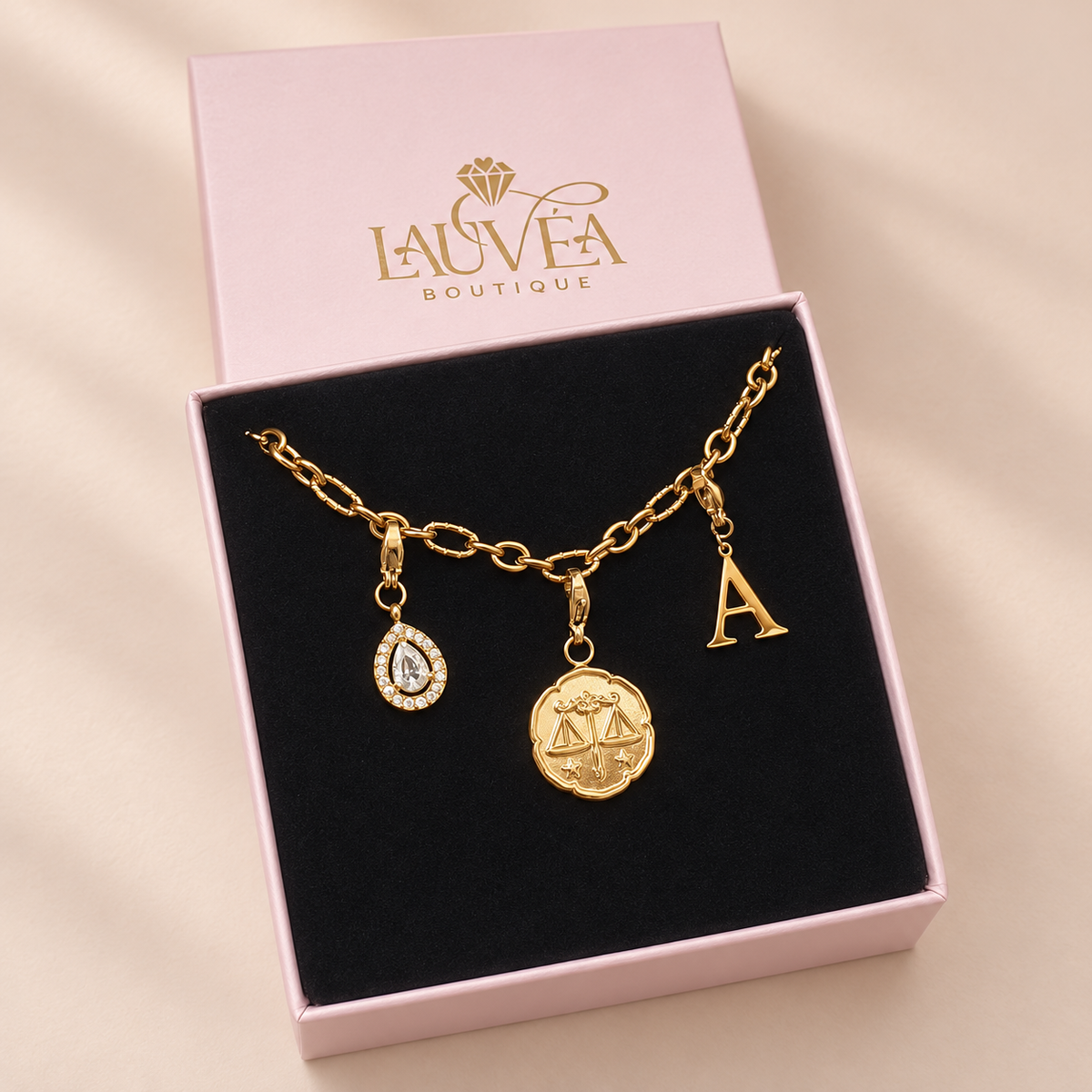 Charms Bubble lettres initiales - doré