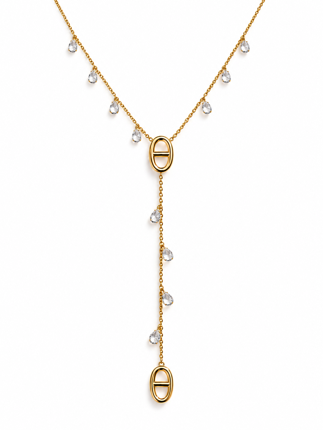 Collier ALVERIA : collier en Y doré avec gouttes de zircons