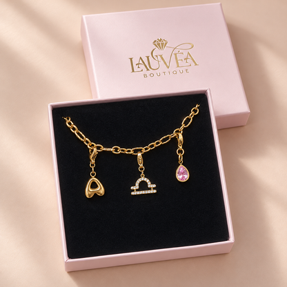 Charm signe astrologique zircons - doré