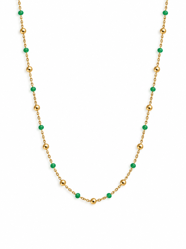 Collier perles vertes - doré