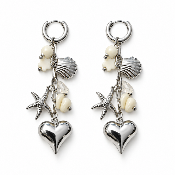 Boucles d'oreilles coeur coquillages & perles