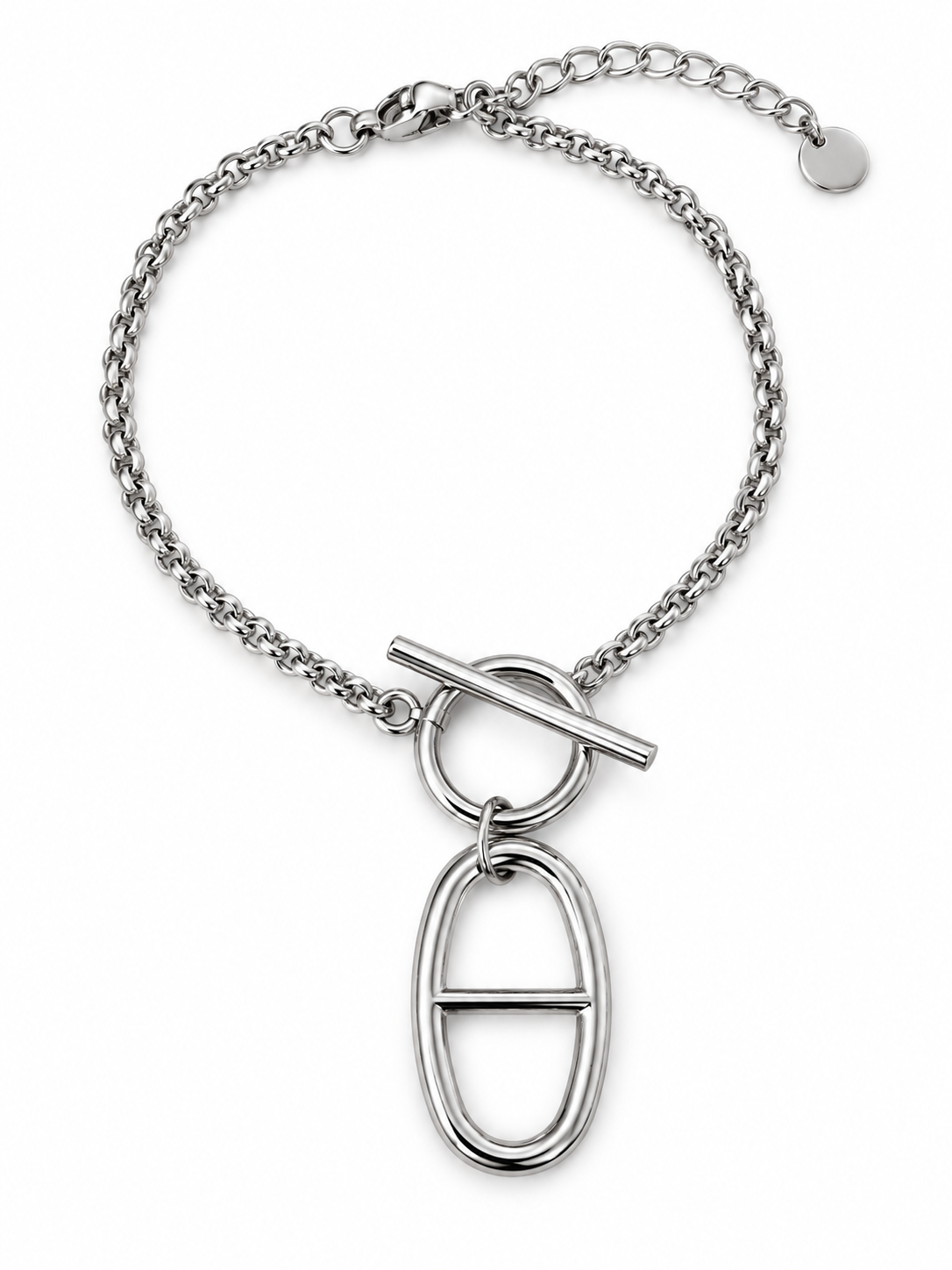 Bracelet chaîne argenté maille marine et fermoir barrette en acier inoxydable