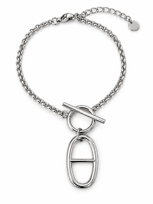 Bracelet chaîne argenté maille marine et fermoir barrette en acier inoxydable