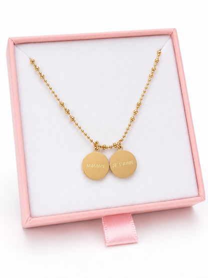Collier double médaillon Maman je t'aime