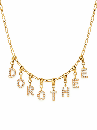 Collier prénom charms lettres strass