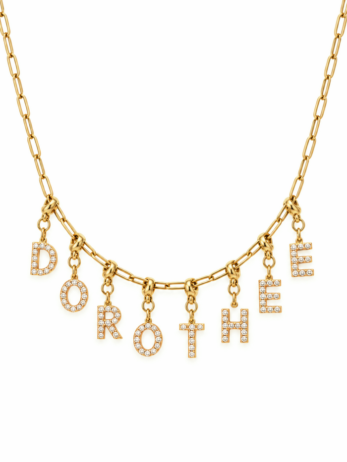 Collier prénom charms lettres strass