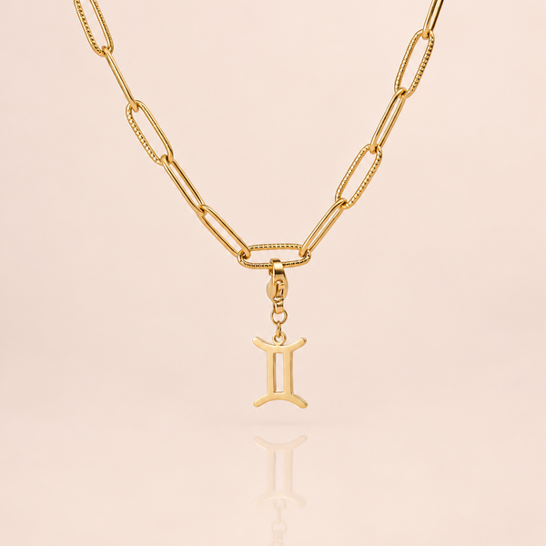 Collier signe astrologique maillons striés - doré
