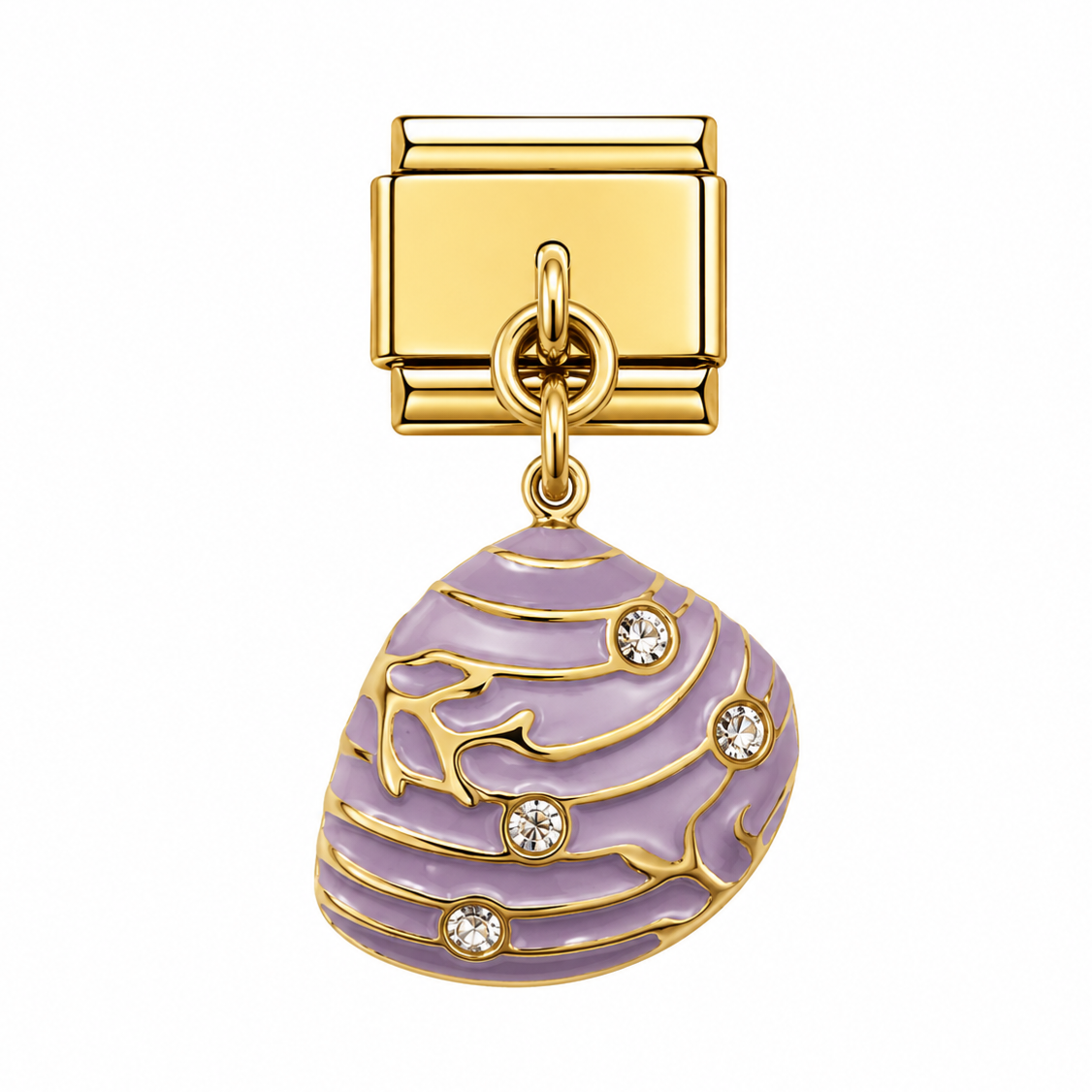 Charm italien breloque coquillage mauve strass