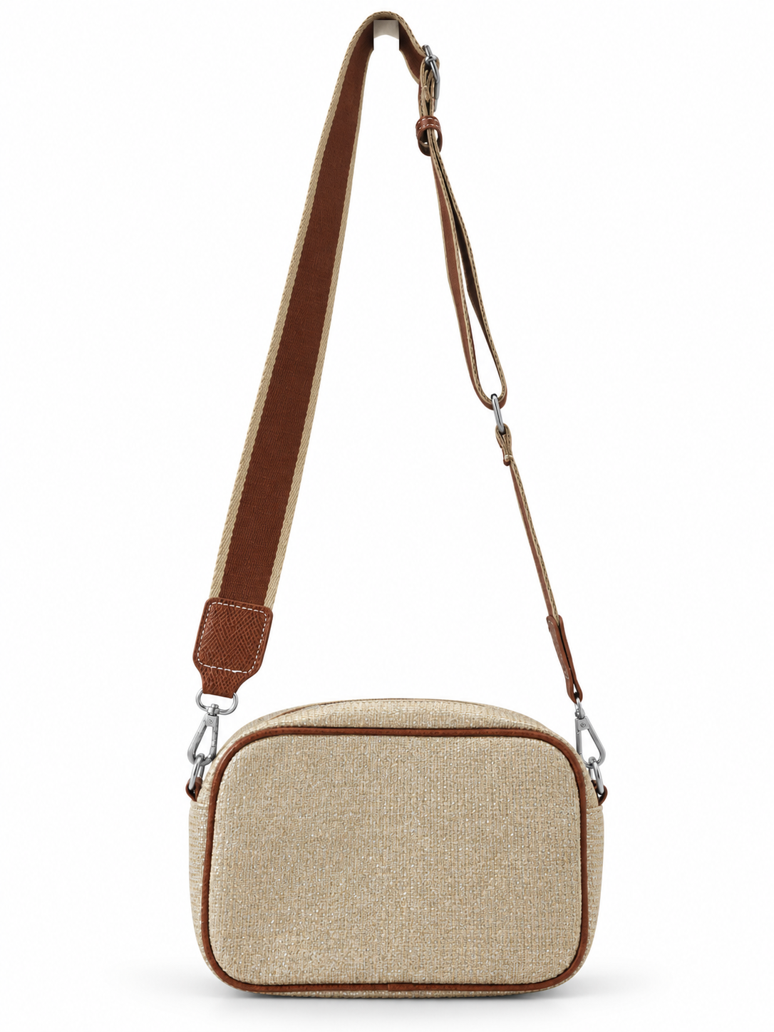 Sac bandoulière argenté pailleté avec bandoulière rayée