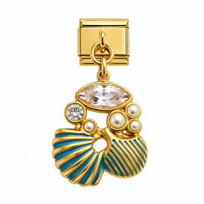 Charm italien breloque coquillages bleus perles & strass