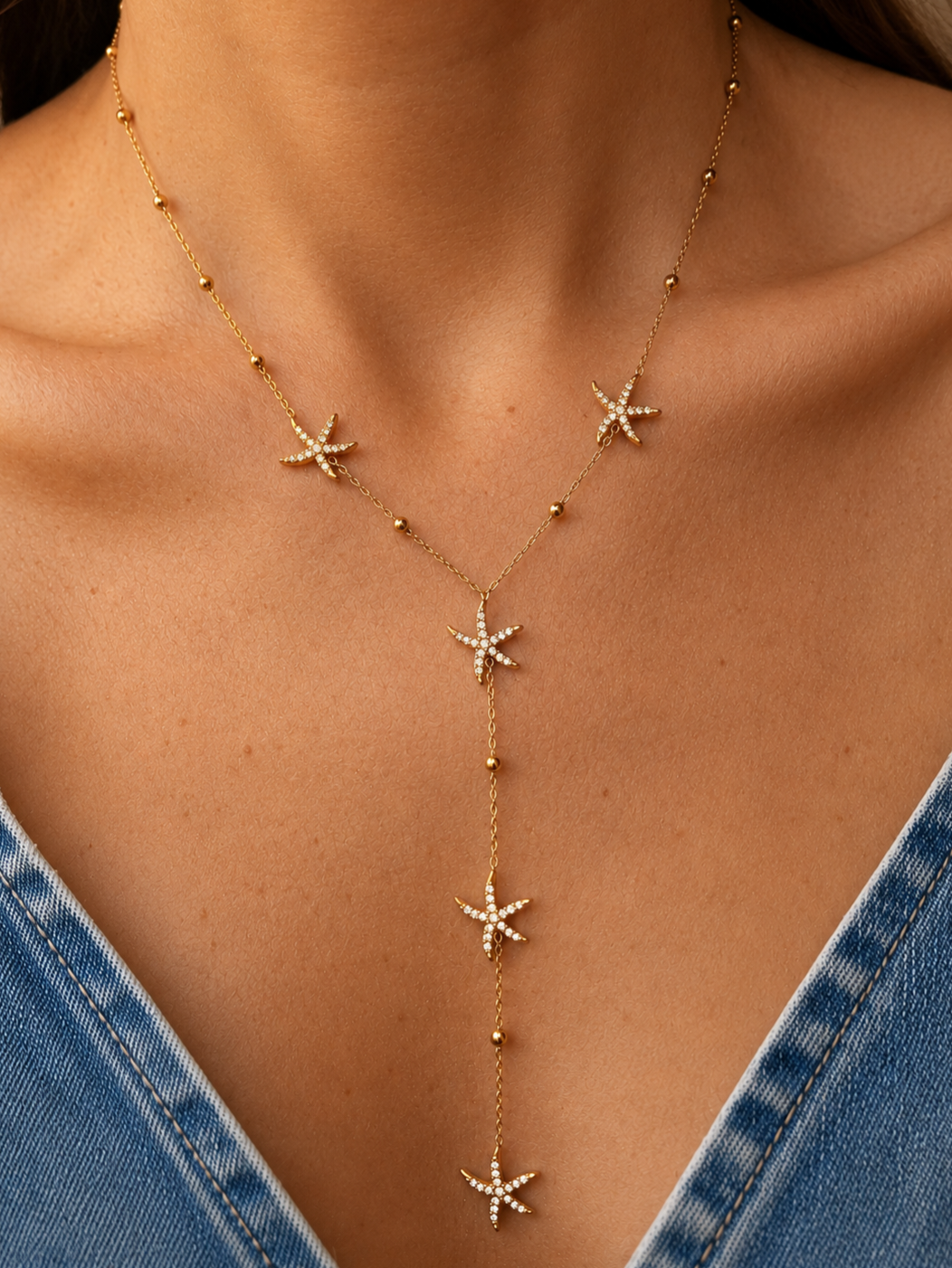 Sautoir étoiles de mer zircons