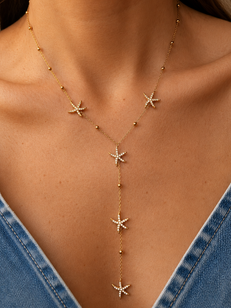 Sautoir étoiles de mer zircons