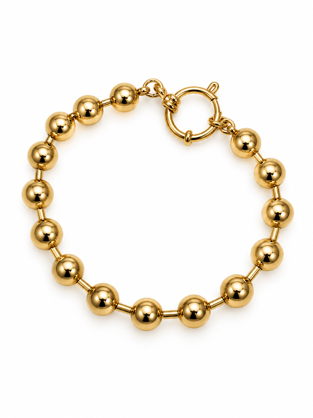 Bracelet doré grosses boules avec fermoir anneau