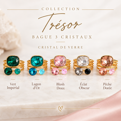 Bague 3 cristaux TRÉSOR - Coloris au choix