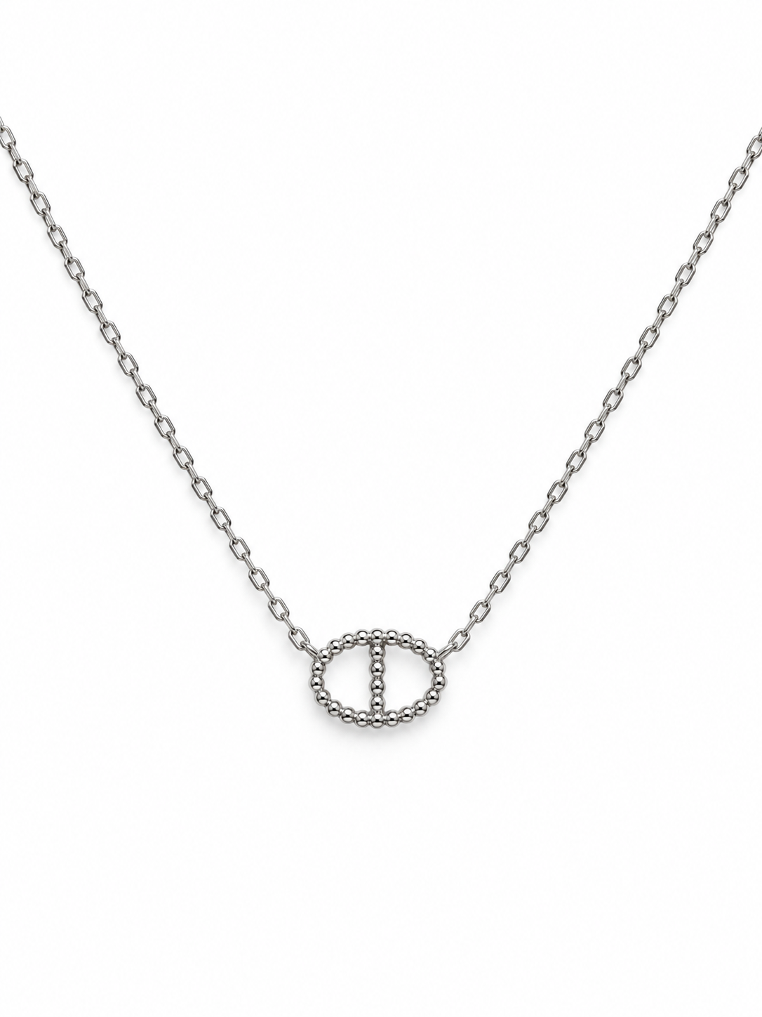 Collier argenté ovale perlé