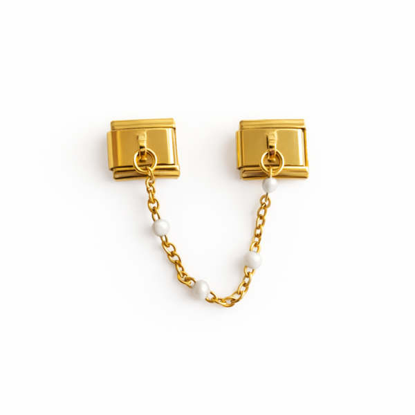Double charm italien chaînette perles blanches