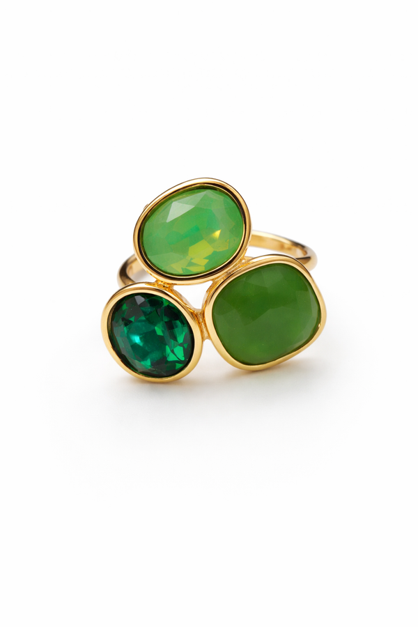 Bague 3 cristaux - doré