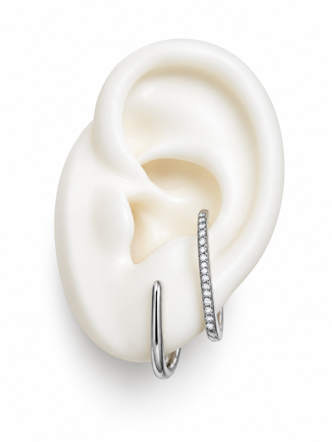 Boucle d'oreille argentée DUALIA effet double ear cuff zircons