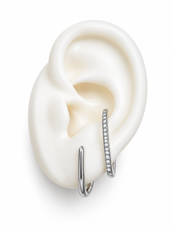 Boucle d'oreille argentée DUALIA effet double ear cuff zircons