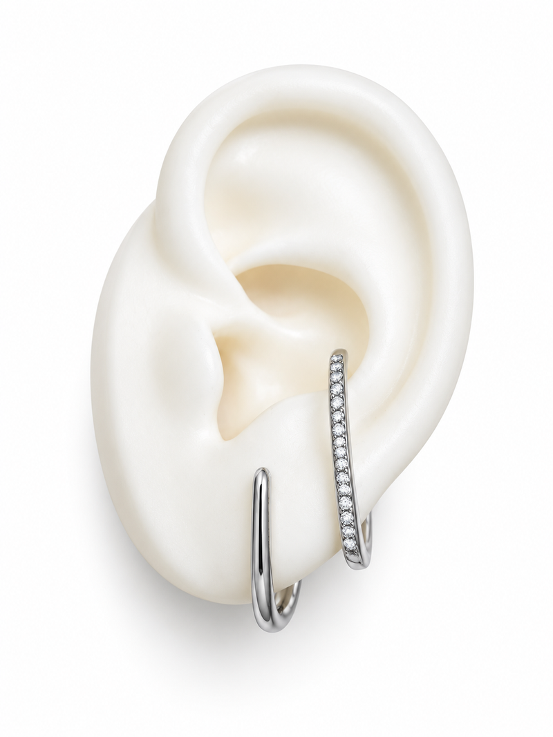 Boucle d'oreille argentée DUALIA effet double ear cuff zircons