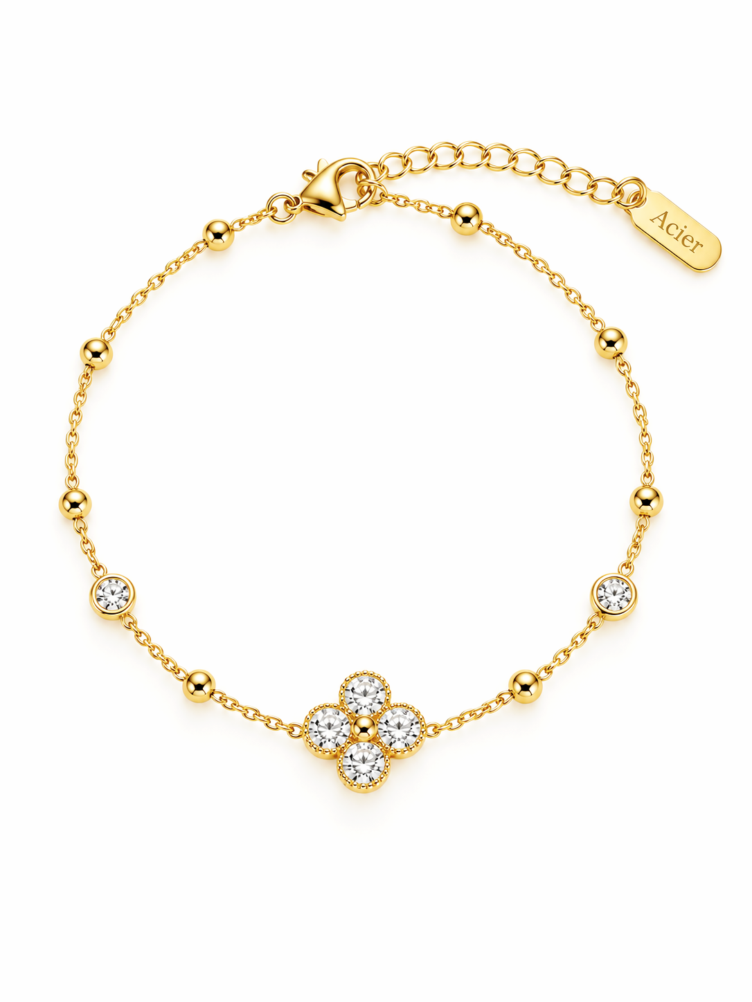 Bracelet NOVELYA : chaîne dorée avec trèfle de zircons