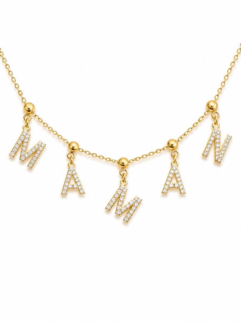 Collier charms strass MAMAN avec écrin - doré