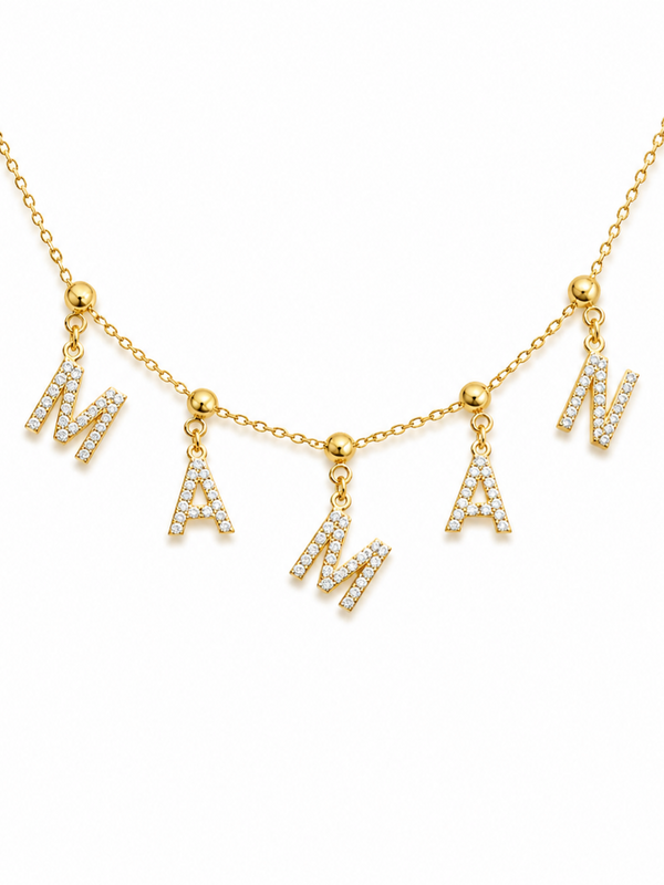 Collier charms strass MAMAN avec écrin - doré