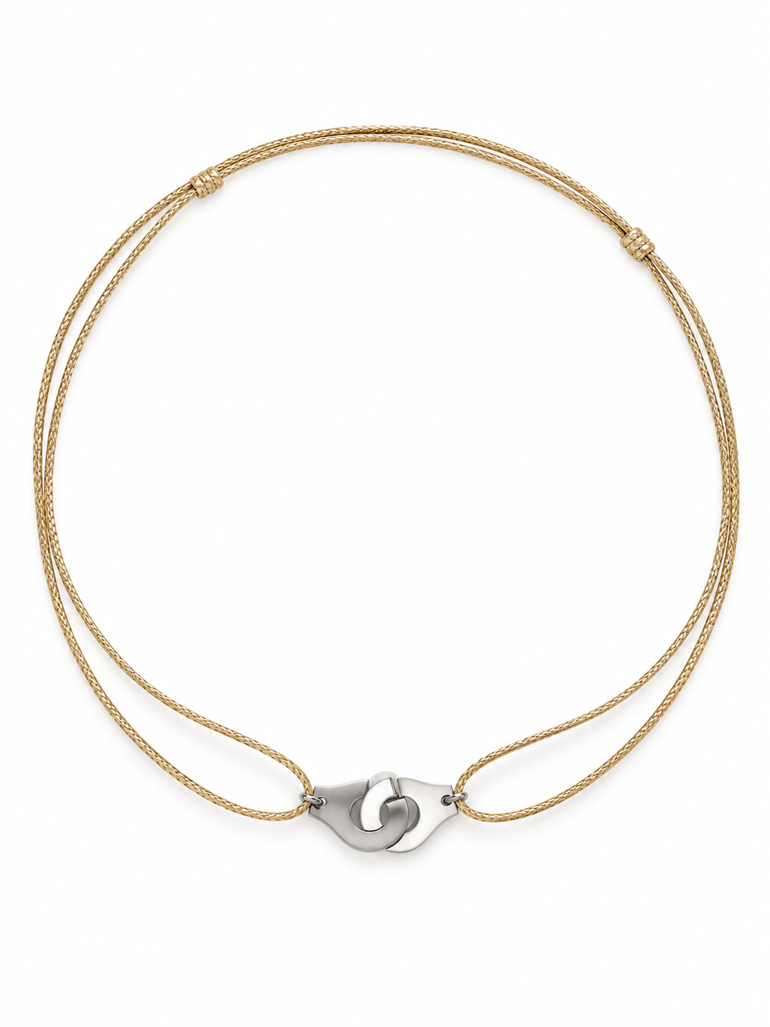 Bracelet cordon doré réglable avec breloque menottes argentée