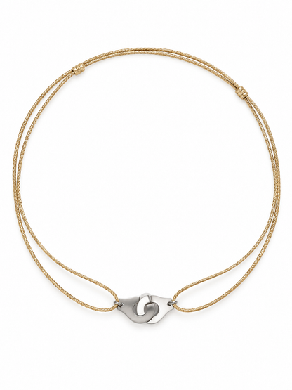 Bracelet cordon doré réglable avec breloque menottes argentée
