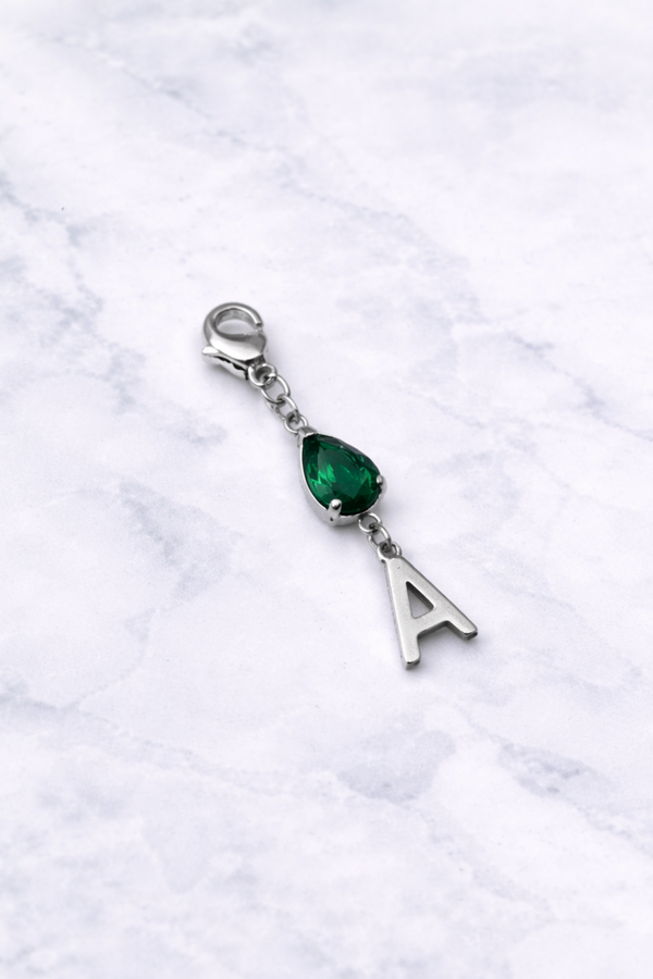 Double Charms initiale goutte zircon vert - argenté