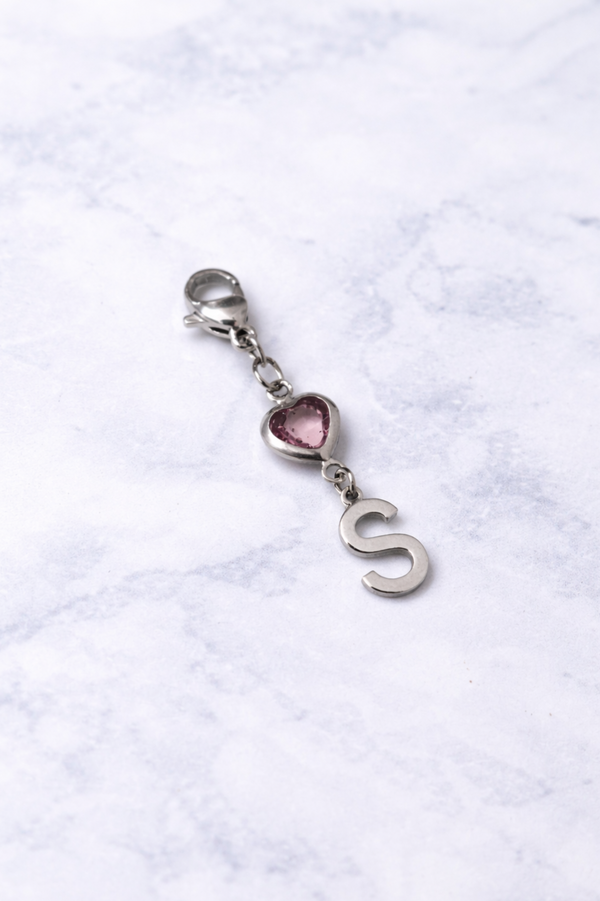 Double Charms initiale coeur zircon rose - argenté