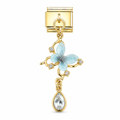 Charm italien breloque papillon bleu & goutte