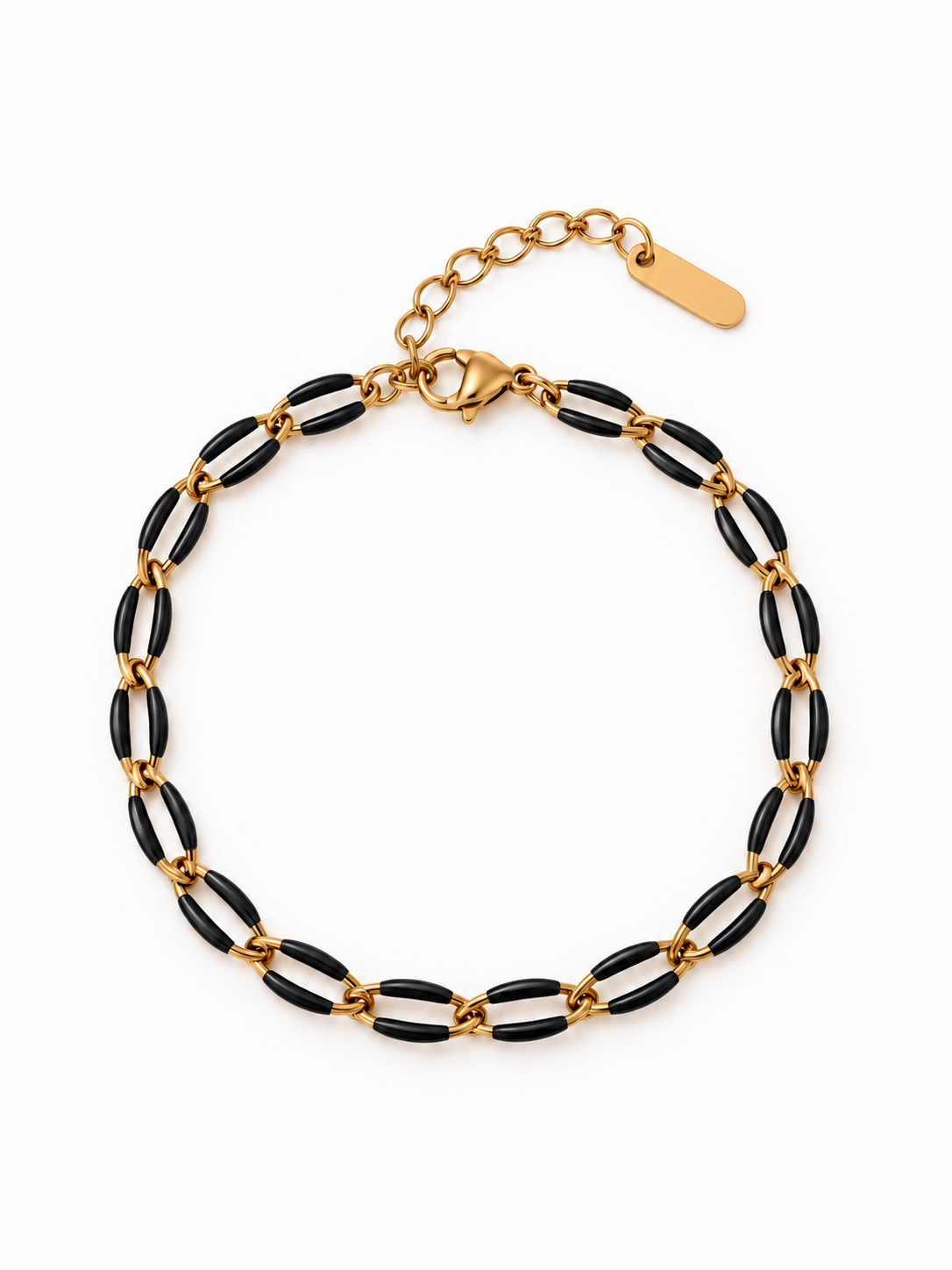 Bracelet maillons ovales émaillés noir et chaîne dorée, personnalisable avec des charms