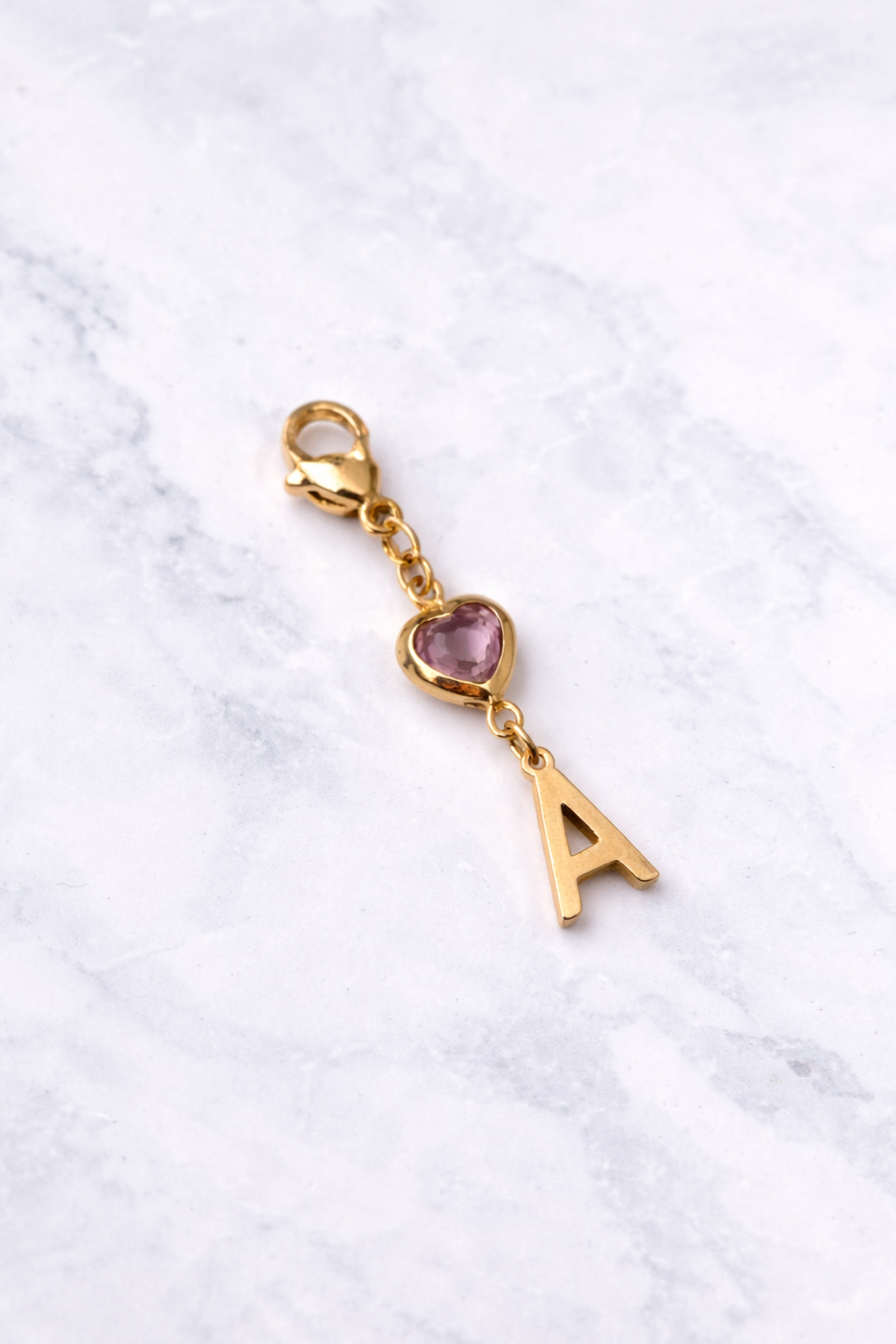 Double Charms initiale coeur zircon rose - doré