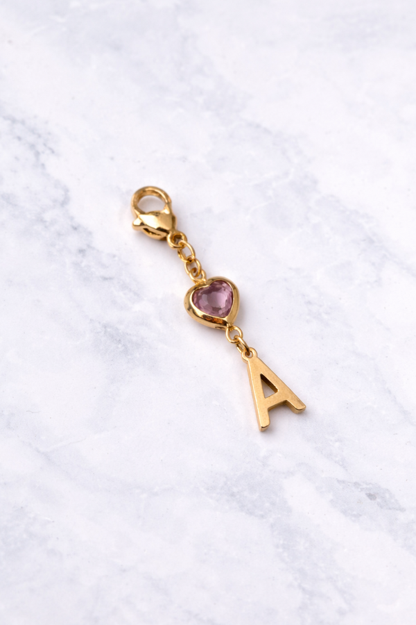 Double Charms initiale coeur zircon rose - doré