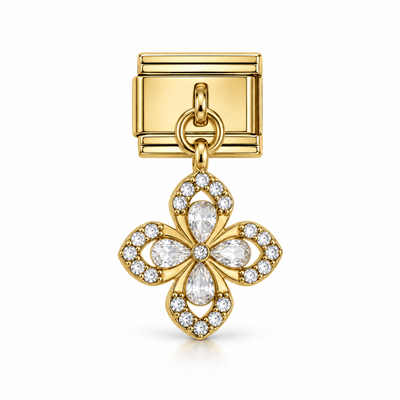 Charm italien breloque fleur stylisée zircons blancs