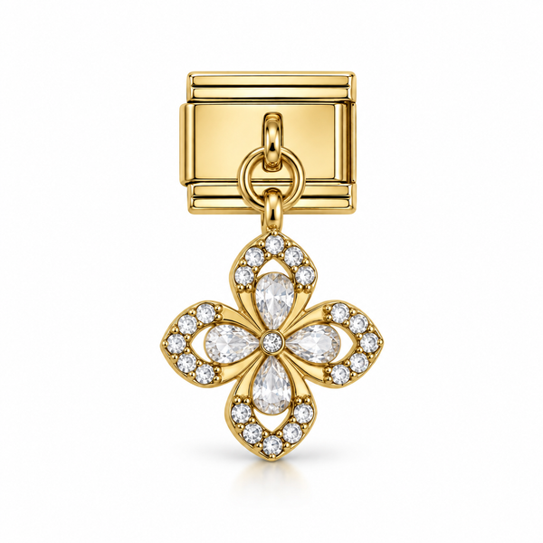 Charm italien breloque fleur stylisée zircons blancs